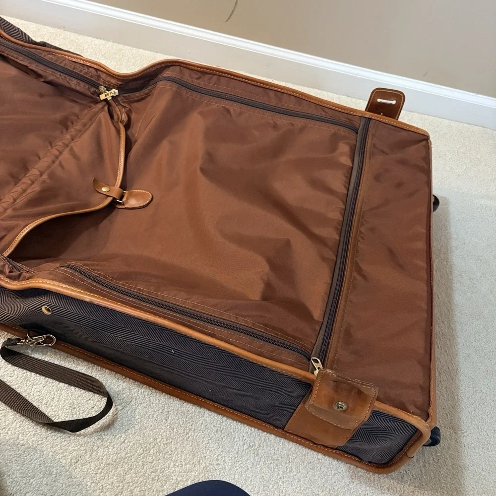 FRENCH LUGGAGE CO Deluxe Garment Folding Hang-Up Bag Brown Herringbone vintage